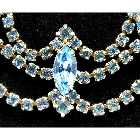 Vintage La Rel Blue Rhinestone Necklace 1950s Prong Set Bridal Prom Jewelry - Picture 9 of 10